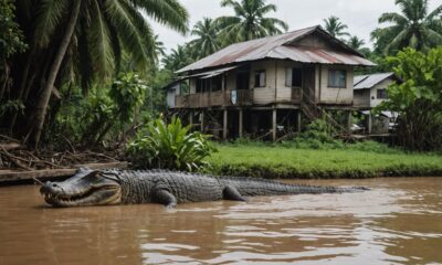 crocodiles invade flooded homes