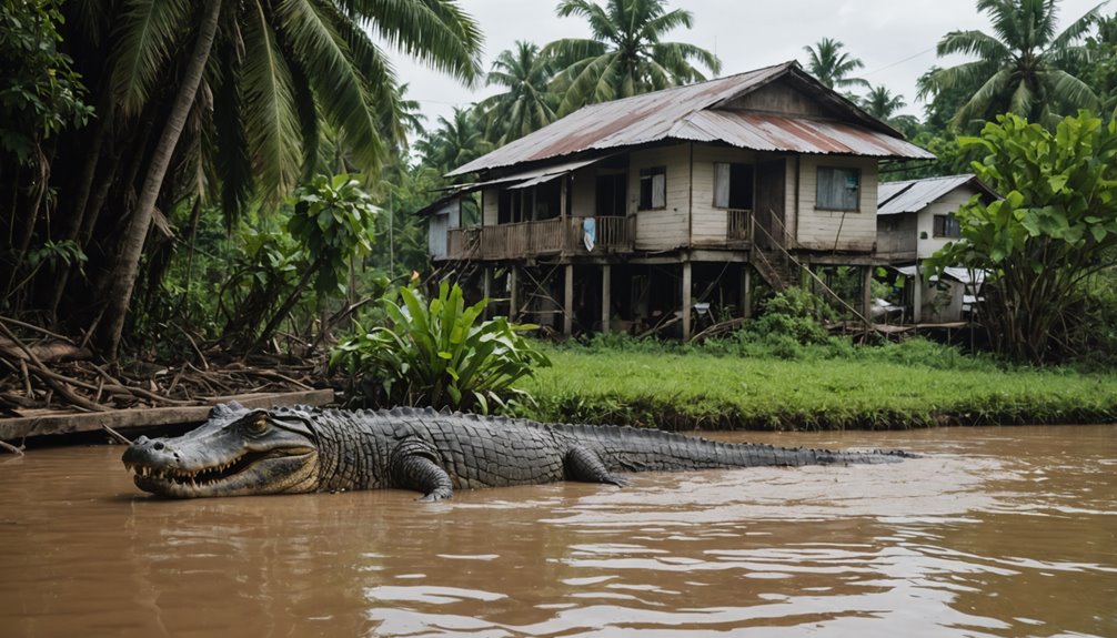 crocodiles invade flooded homes