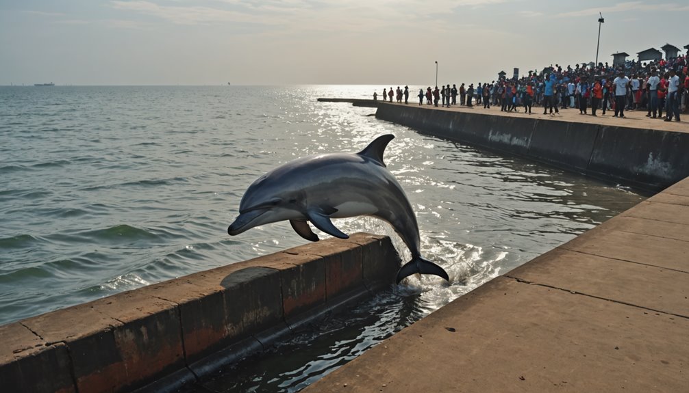 dolphin trapped in fence