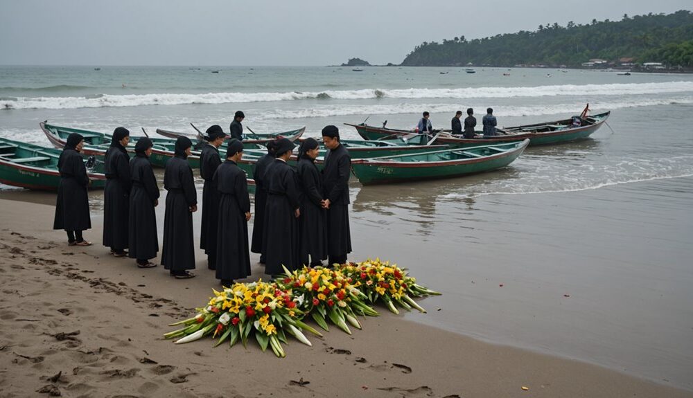 emotional funeral at beach