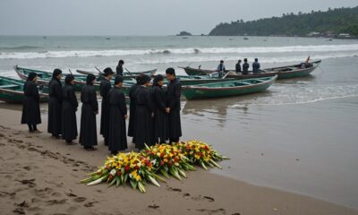 emotional funeral at beach