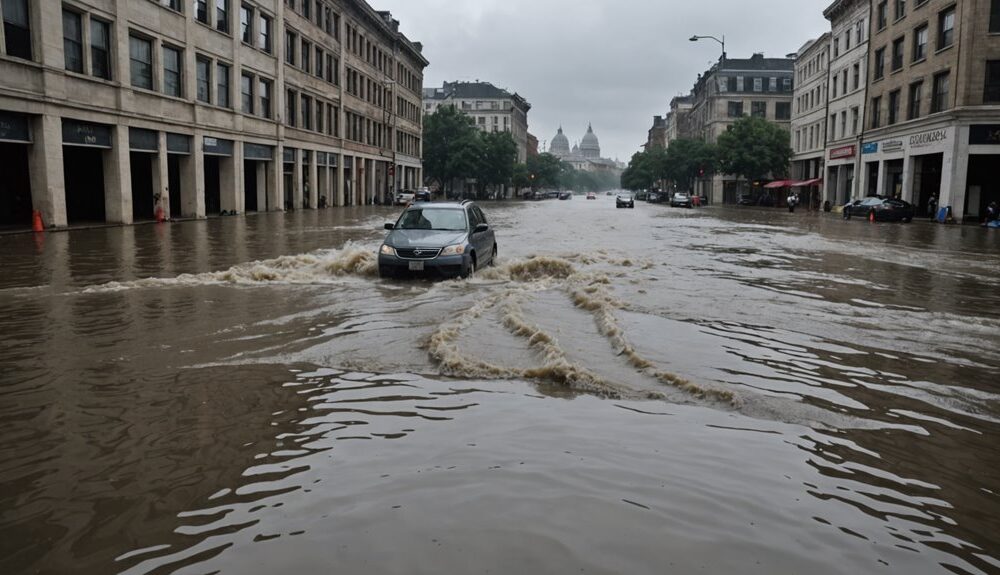 heavy rain floods city