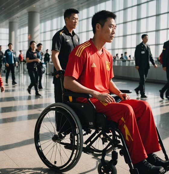 pemain China kembali menggunakan kursi roda